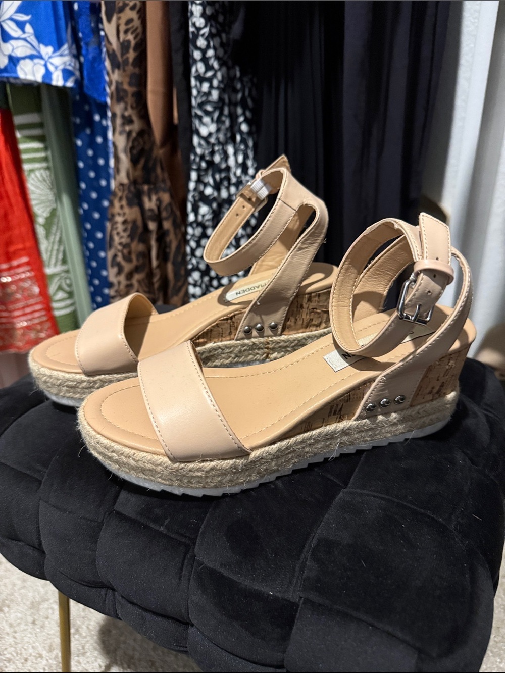 Steve Madden Beige Espadrille Wedge Sandals with Ankle Strap